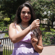 Amethyst Bracelet: Lotus and Heart Charms